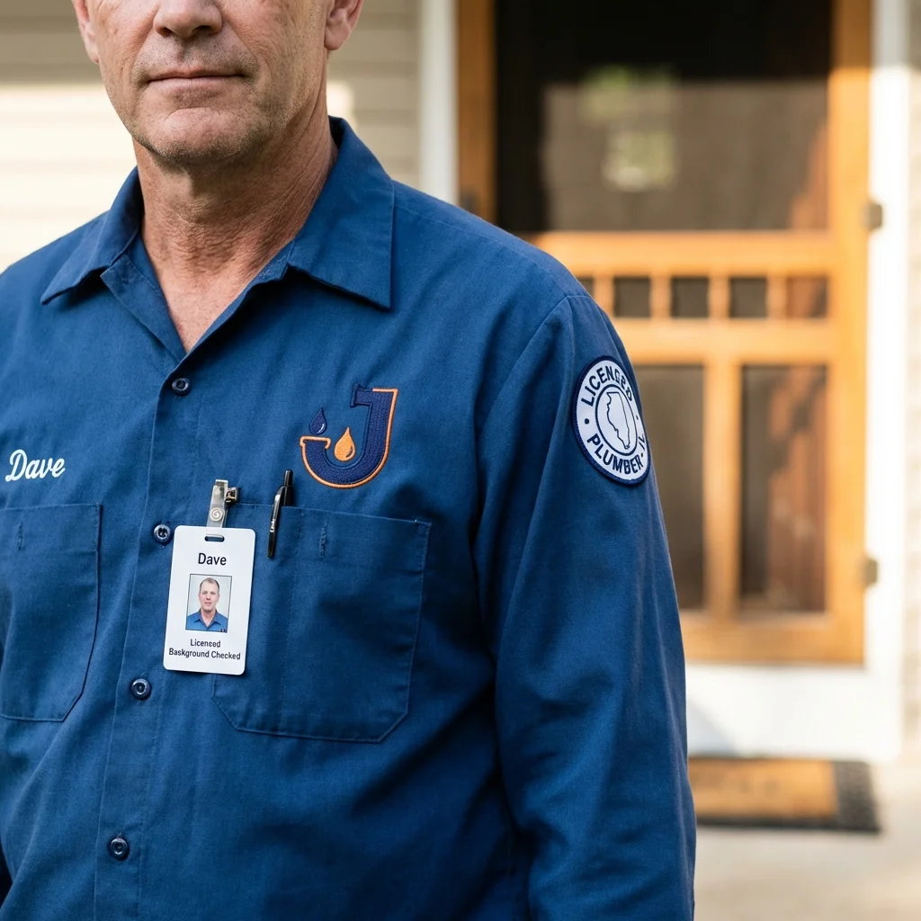Licensed plumber showing ID badge in Chandler, AZ