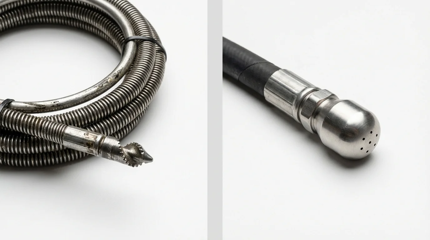 Drain snake cable and hydro jetting nozzle used for drain cleaning in Chandler, AZ