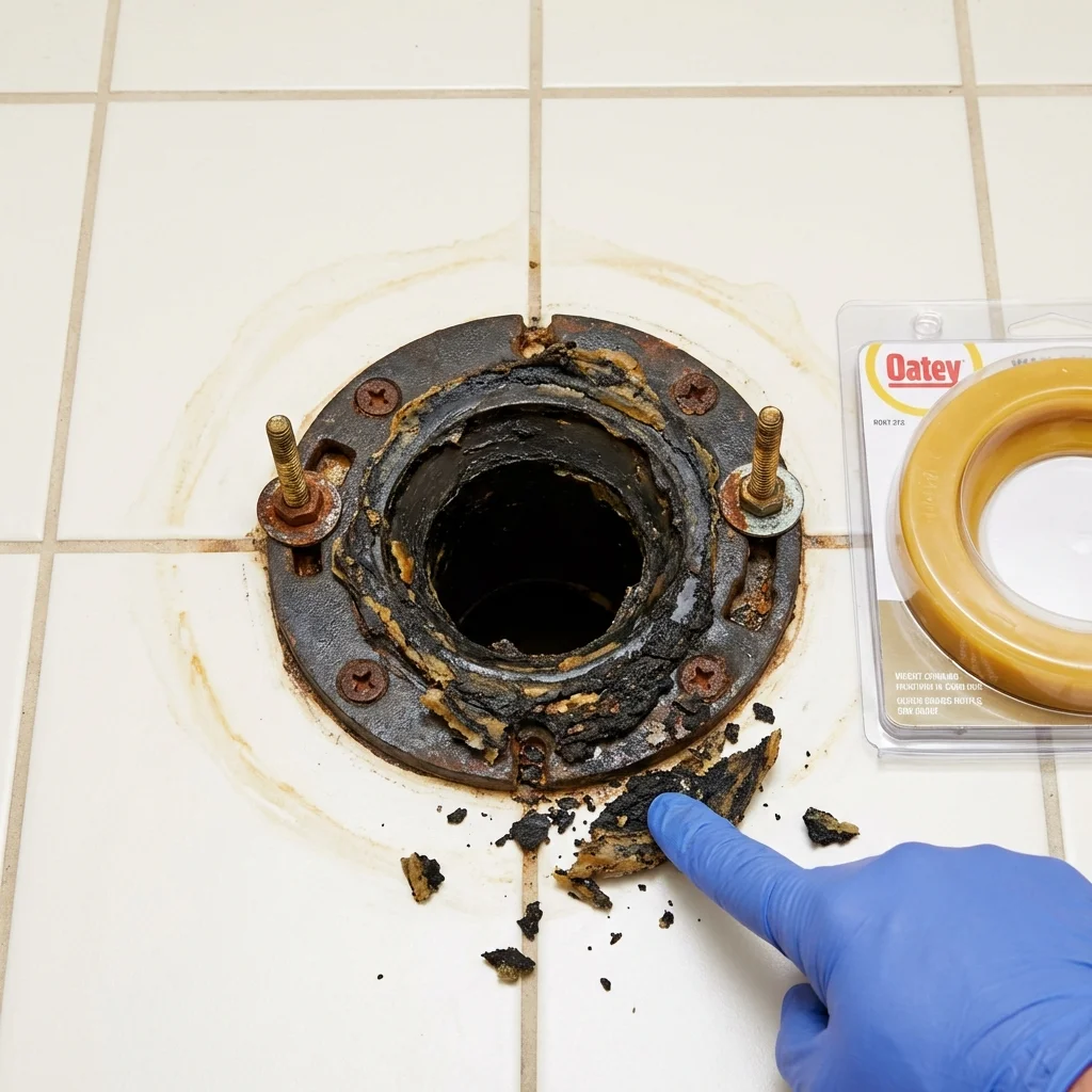 Failed wax ring showing water seepage at the base of a toilet in a Chandler, AZ home